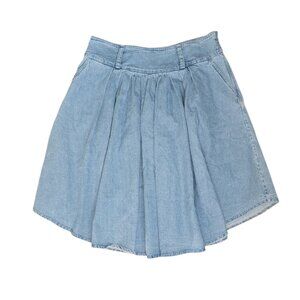 J. Peterman Skirt Womens Size 12 Blue Denim Pleated A Line Pockets Cotton Zip Up